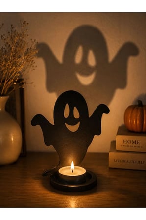 Halloween Ahşap Mumluk Seti / Hayalet, Balkabağı ve Yarasa Dekoratif tealight Mumluk 13x 15 CM 3 MM Siyah MDF