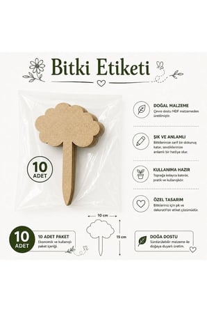 Kişiye Özel Ahşap Bitki Etiketi 10'lu Set / Bulut Şekilli 3 MM Ham MDF Saksı Mini Bahçe Etiketi