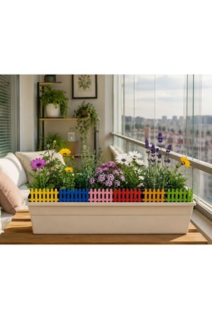 Ahşap Saksı Süsü Seti Renkli Çit, Mantar, Çim ve Bitki Dekoru 42 Parça 3 MM MDF