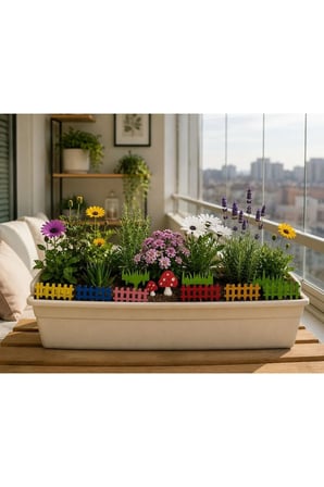 Ahşap Saksı Süsü Seti Renkli Çit, Mantar, Çim ve Bitki Dekoru 42 Parça 3 MM MDF