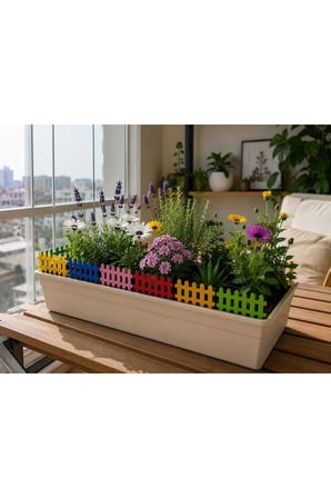 Ahşap Saksı Süsü Seti Renkli Çit, Mantar, Çim ve Bitki Dekoru 42 Parça 3 MM MDF