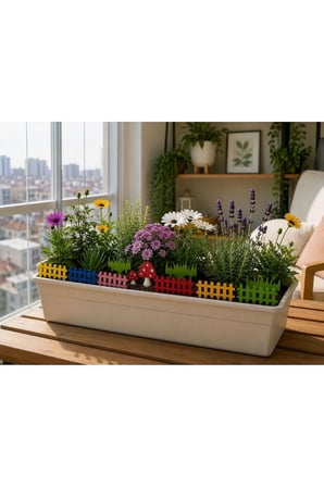 Ahşap Saksı Süsü Seti Renkli Çit, Mantar, Çim ve Bitki Dekoru 42 Parça 3 MM MDF