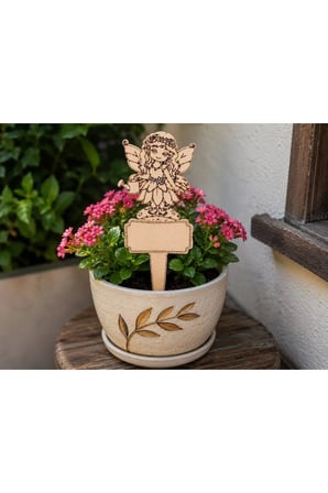 4’lü Peri Figürlü Ahşap Saksı Bitki Etiketi 13x30 cm – 3 mm MDF Bahçe ve Çiçek Süsü