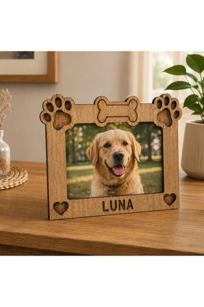 Kişiye Özel Köpek Fotoğraf Çerçevesi Ahşap 20x15 cm | Evcil Hayvan Fotoğraf Çerçevesi | Patili Köpek Çerçevesi | Masa Üstü Dekor