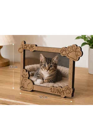 Kişiye Özel Kedi Fotoğraf Çerçevesi – Ahşap Patili Çerçeve