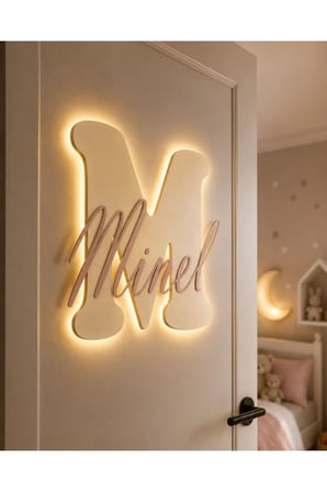 Kişiye Özel LED Işıklı Harf ve İsimlik 40x40 cm – Bebek Çocuk Odası Duvar ve Kapı Dekoru