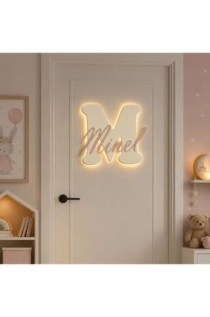 Kişiye Özel LED Işıklı Harf ve İsimlik 40x40 cm – Bebek Çocuk Odası Duvar ve Kapı Dekoru