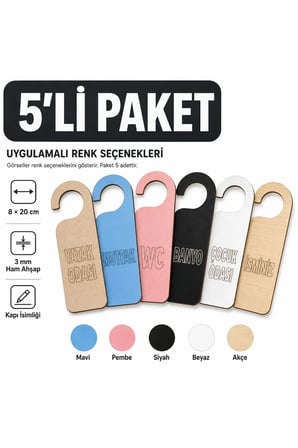 5’li Kişiye Özel Ahşap Kapı İsimliği 8x20 cm Renk Seçenekli Kapı Askısı