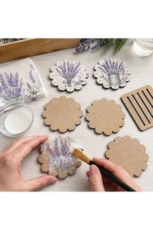 6’lı Papatya MDF Bardak Altlığı 10x10 cm Boyanabilir Kendin Yap Hobi Seti