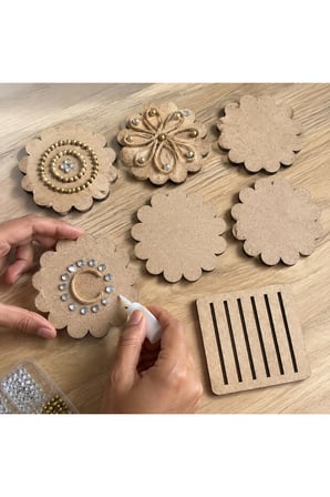 6’lı Papatya MDF Bardak Altlığı 10x10 cm Boyanabilir Kendin Yap Hobi Seti
