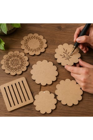 6’lı Papatya MDF Bardak Altlığı 10x10 cm Boyanabilir Kendin Yap Hobi Seti