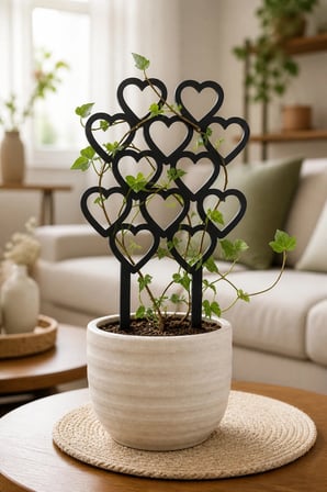 Kalp Desenli Bitki Destek Çubuğu 30 x 35 cm Siyah MDF Sarmaşık Saksı Desteği Tekli
