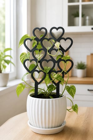 Kalp Desenli Bitki Destek Çubuğu 30 x 35 cm Siyah MDF Sarmaşık Saksı Desteği Tekli