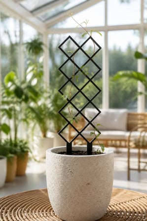 Kare Desenli Saksı Bitki Destek Çubuğu 10 × 40 cm Siyah MDF Sarmaşık Desteği Tekli