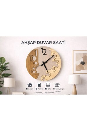 Dekoratif Ahşap 40 CM Duvar Saati