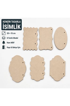 Çukurova Ahşap Lazer Kendin Tasarla 6’lı Kapı ve Bahçe İsimliği Seti 20x15 cm Ham MDF