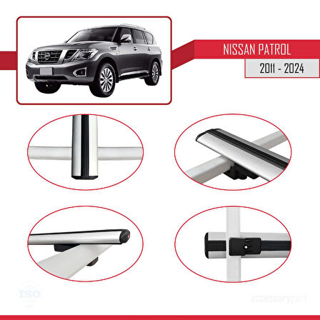 Nissan Patrol 6 (Y62) 2011-2024 Arası ile Uyumlu BASIC Model Ara Atkı Tavan Barı Gri 2 Adet