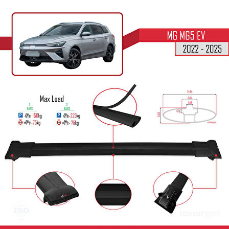 MG 5 EV 2022 ve sonrası ile Uyumlu FLY Model Ara Atkı Tavan Barı Siyah 2 Adet