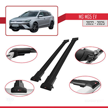 MG 5 EV 2022 ve sonrası ile Uyumlu FLY Model Ara Atkı Tavan Barı Siyah 2 Adet