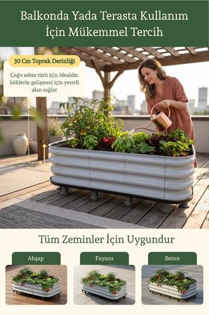 Modüler Yükseltilmiş Balkon Ve Teras Sabit Sebze Yatağı No:4 (110x60) Gri