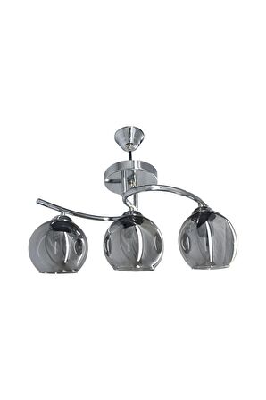 Fuji Krom 3'lü Füme Camlı Avize | Kaliteli Modern Metal Avize