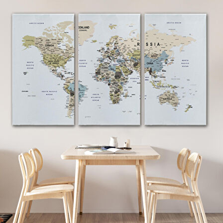 Harita Sepeti Dünya Haritası Dekoratif Kanvas Tablo Son Derece Detaylı ve Eğitici 1584