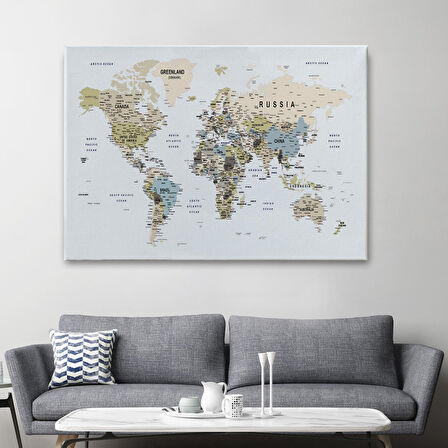 Harita Sepeti Dünya Haritası Dekoratif Kanvas Tablo Son Derece Detaylı ve Eğitici 1584