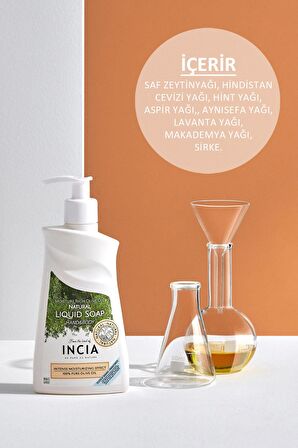INCIA %100 Doğal Sıvı Kastil Sabunu Yoğun Nemlendirici Zeytinyağlı 10 Bitkisel Değerli Yağ Vegan 250 ml