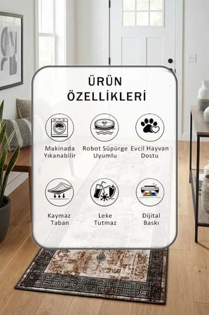 Yıkanabilir Kaymaz Ehl-107 Dijital Baskılı Yolluk Halı Tüy Tutmaz