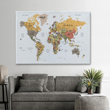 Harita Sepeti Dünya Haritası Dekoratif Kanvas Tablo Son Derece Detaylı ve Eğitici 1585