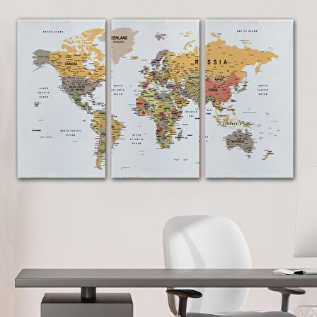 Harita Sepeti Dünya Haritası Dekoratif Kanvas Tablo Son Derece Detaylı ve Eğitici 1585