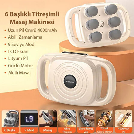 Coofbe Şarjlı 15W 6 Başlıklı Tüm Vucut İçin Dijital Göstergeli Titreşimli Masaj Aleti 9 Seviyeli