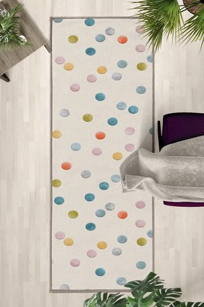 Dots Tk268-v1-c Krem Yıkanabilir Yolluk Halı Kaymaz Taban Salon Mutfak