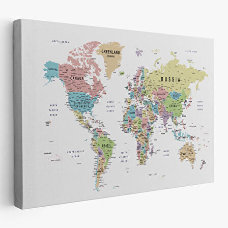 Harita Sepeti Dünya Haritası Dekoratif Kanvas Tablo Son Derece Detaylı ve Eğitici 1587