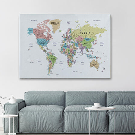 Harita Sepeti Dünya Haritası Dekoratif Kanvas Tablo Son Derece Detaylı ve Eğitici 1587