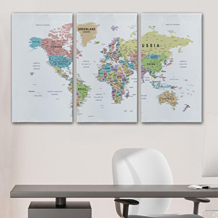 Harita Sepeti Dünya Haritası Dekoratif Kanvas Tablo Son Derece Detaylı ve Eğitici 1587