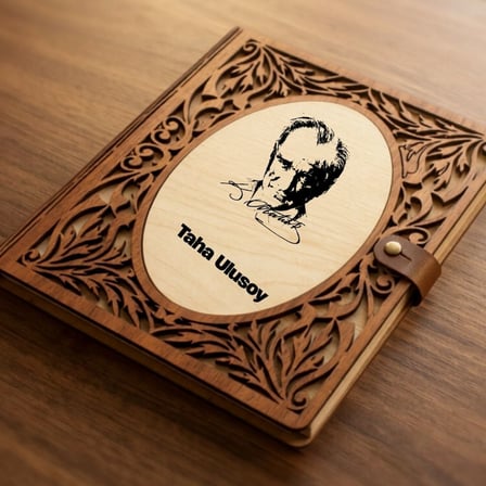 Atatürk Tasarımlı Kişiye Özel Ahşap Defter - İsme Özel 
