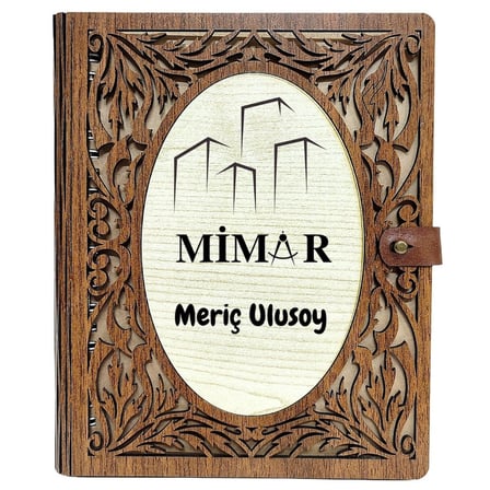 Mimar Tasarımlı Kişiye Özel Ahşap Kapaklı Defter - Çizim ve Eskiz İçin 60 Yaprak Kraft Kağıtlı Mesleki Hediye