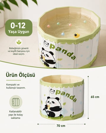 Baby Spa Panda Desenli Portatif Bebek ve Çocuk Küveti / Katlanabilir Oyun Havuzu + Boyun Simidi Hediyeli