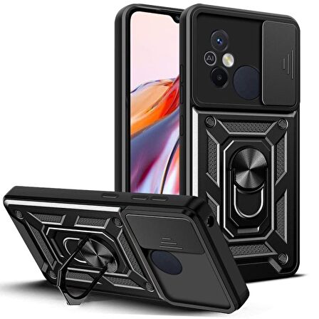 Gpack Xiaomi Redmi 12C Kılıf Sert Silikon Tank Aramid Sürgülü Vega Yüzüklü