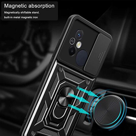 Gpack Xiaomi Redmi 12C Kılıf Sert Silikon Tank Aramid Sürgülü Vega Yüzüklü