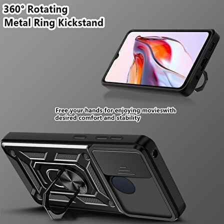 Gpack Xiaomi Redmi 12C Kılıf Sert Silikon Tank Aramid Sürgülü Vega Yüzüklü