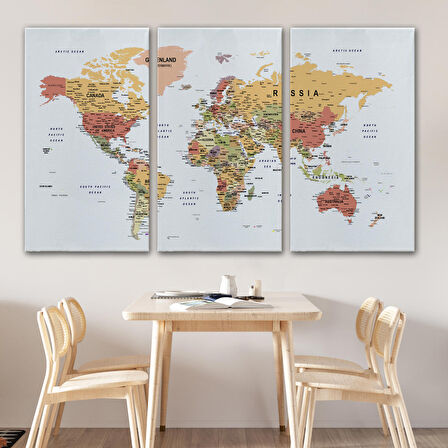 Harita Sepeti Dünya Haritası Dekoratif Kanvas Tablo Son Derece Detaylı ve Eğitici 1588