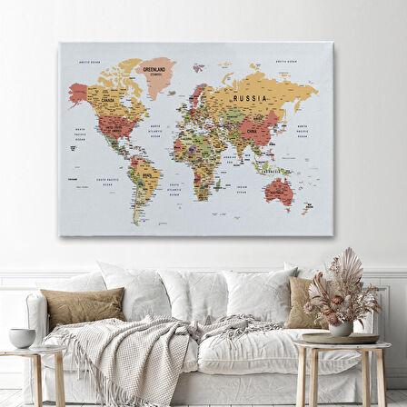 Harita Sepeti Dünya Haritası Dekoratif Kanvas Tablo Son Derece Detaylı ve Eğitici 1588