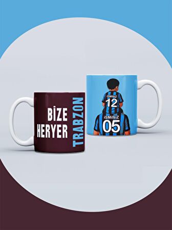 Bize Her Yer Trabzon Seramik Kupa Kişiye Özel İsimli ve Numaralı Taraftar Baskılı Hediye Kupa Bardak