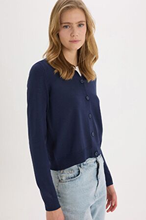 Regular Fit Polo Yaka Basic Düz Triko Hırka