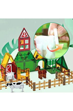 Manyetik Yapı Blokları 46 Parça Çocuklar İçin Eğitici Oyuncak Manyetik Karo Oyun Seti Çiftlik Temalı