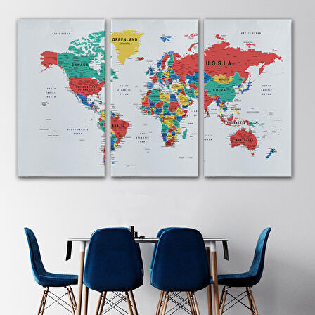 Harita Sepeti Dünya Haritası Dekoratif Kanvas Tablo Son Derece Detaylı ve Eğitici 1591