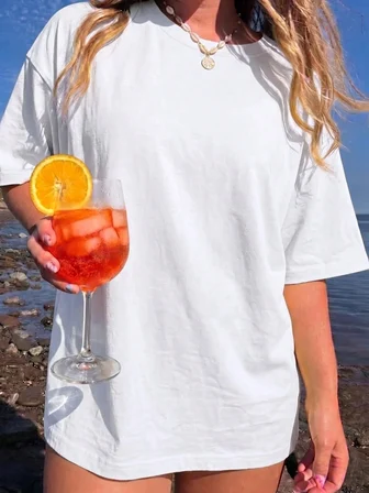 %100 Pamuk Oversize Kalıp Bisiklet Yaka T-shirt / Tişört