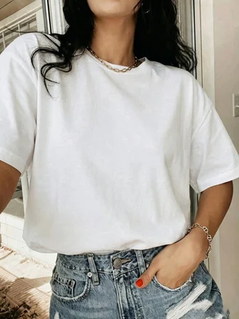%100 Pamuk Oversize Kalıp Bisiklet Yaka T-shirt / Tişört